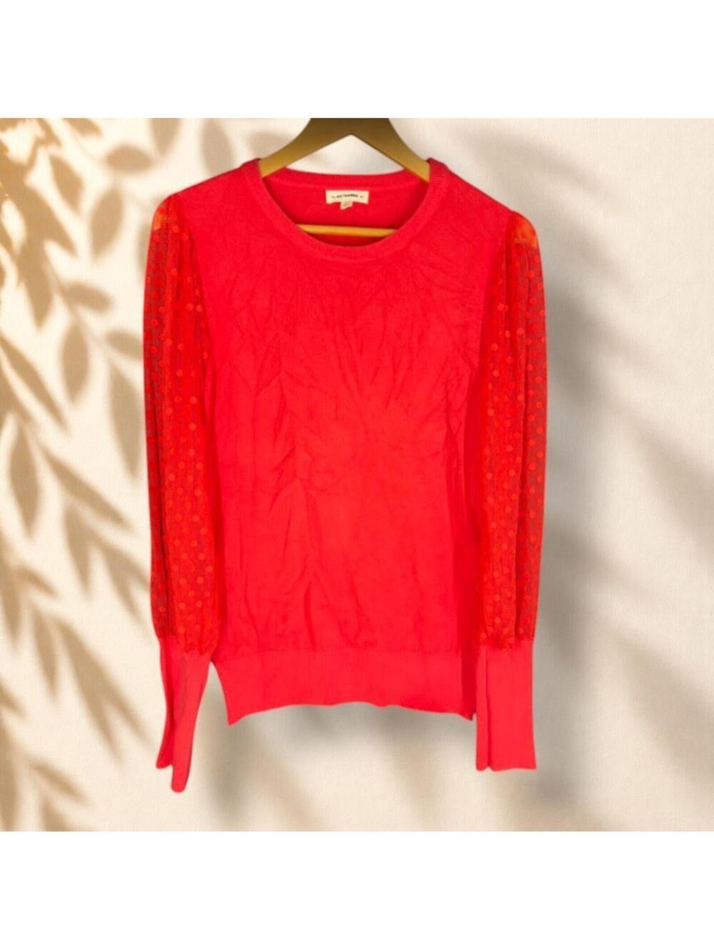 Ee:some Blouse Women L Large Red Long Sleeve Round Neck Embroidered Casual